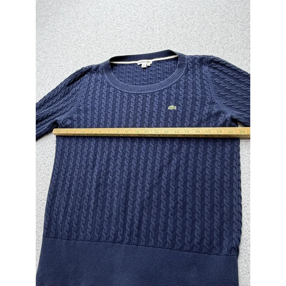 Lacoste Sweater Womens 44 Blue 100% Cotton Cable Knit Logo Button Cuff Pullover